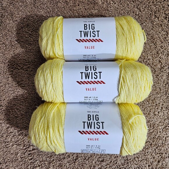 Big Twist Other - Lot of 3 Big Twist Value Yarn Pale Yellow 380 Yds Each Acrylic Worsted #646727
